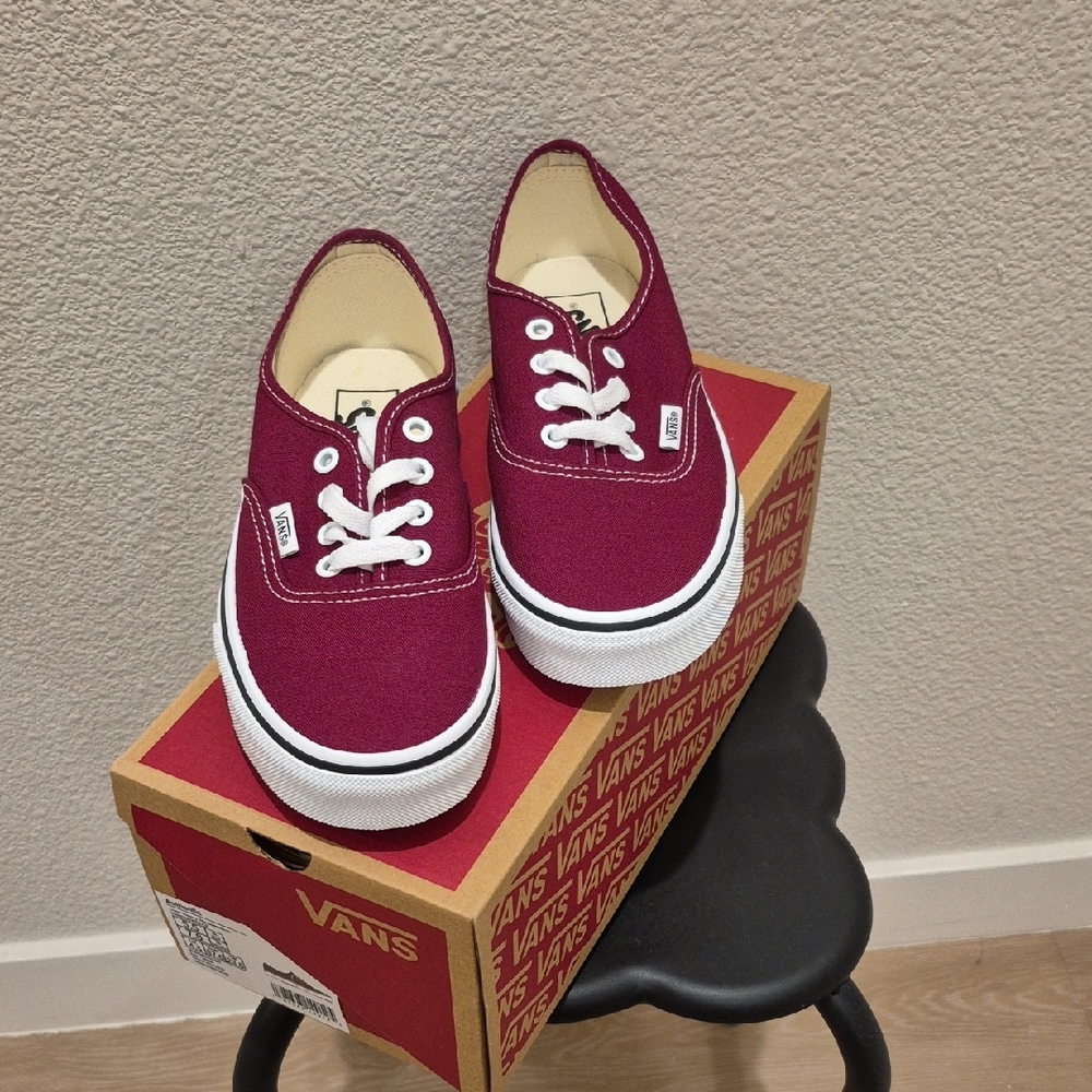 Vans Maroon Canvas Shoes with White Accents